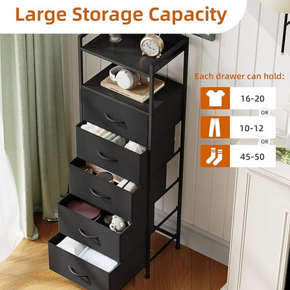 Somdot Tall Nightstand with 5 Drawers, Vertical Fabric Dresser - Image 5