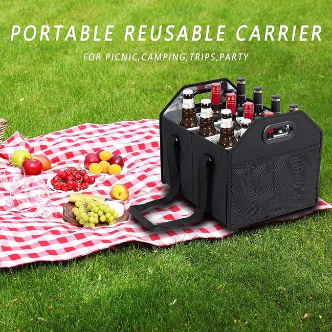 Bottle Wine Carrier Collapsible 12 Bottle Storage Box Reusable Portable Carrier - Image 6