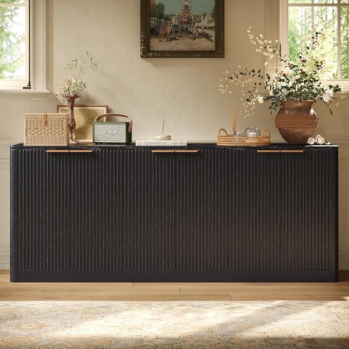 Evermagin 67" Fluted Black Buffet Cabinet Sideboard - Image 4