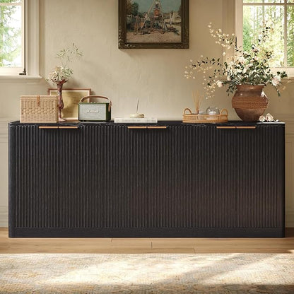 Evermagin 67" Fluted Black Buffet Cabinet Sideboard - Image 4