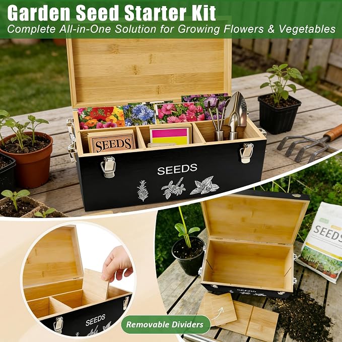 Natural Bamboo Seed Storage Organizer Box – Large Seeds Saver Kit Included - Image 3