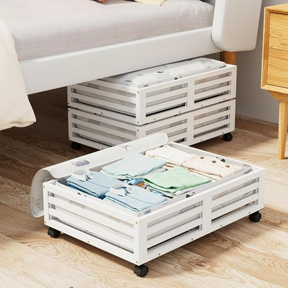 Under Bed Storage with Wheels-Large Bamboo Underbed storage Containers with - Image 2