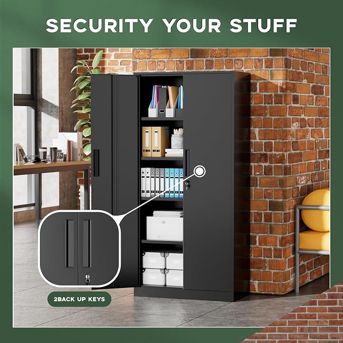 Greenvelly Metal Garage Storage Cabinet, 72” Locking Black Tool Steel Cabinet - Image 7