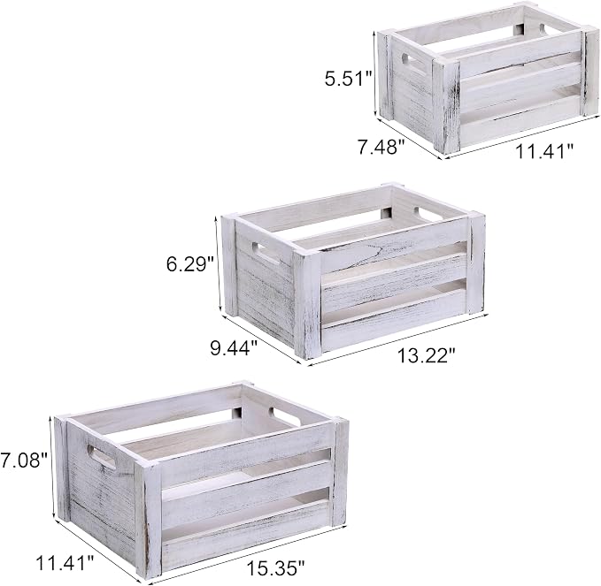 Set of 3 Nesting Wooden Crates, Small Rustic Farmhouse Wood Storage Boxes - Image 3