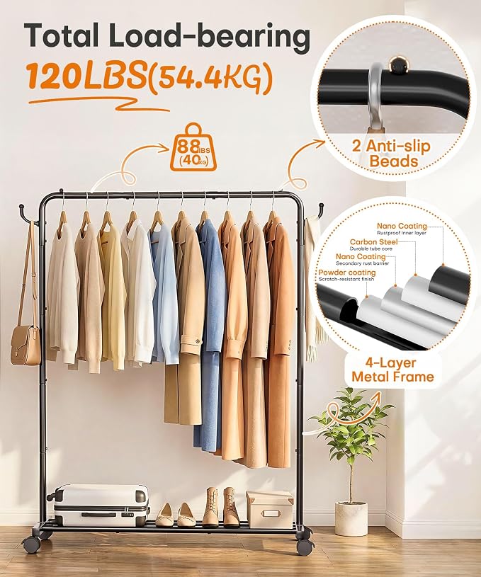 Homde Heavy Duty Clothes Rack: 120lb Standing Garment Storage - Image 7