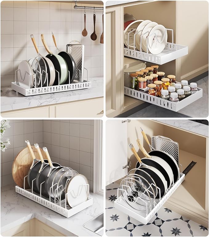 Pull Out Pots and Pans Organizer Under Cabinet, Sliding Lid Holder and Pan Rack - Image 7