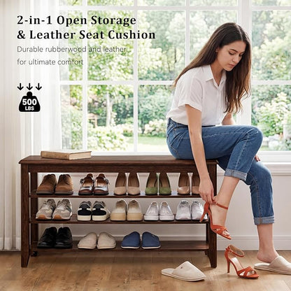 Taitiy Shoe Bench Storage Rubberwood, Entryway Bench - Image 4
