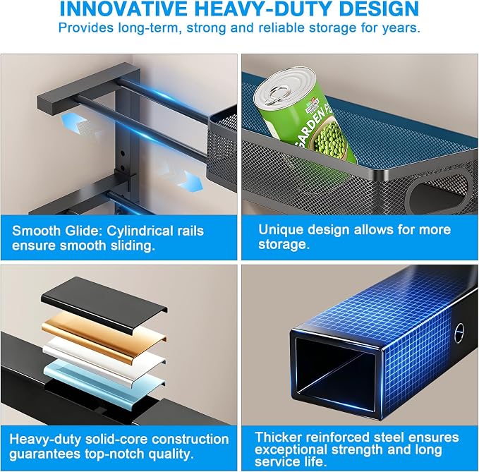 Under Sink Organizer, Height Adjustable Slide out Storage Drawer Rack - Image 4