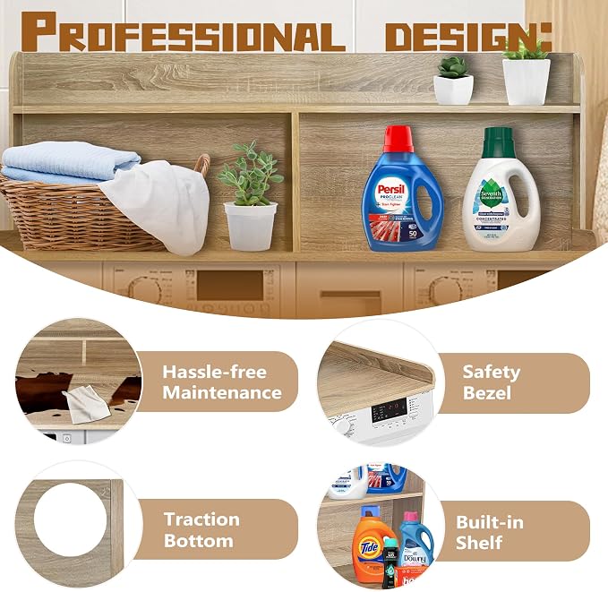 Royxen 2-Tier Washer Dryer Countertop, 19.5"H Wood Washer and Dryer Topper - Image 5