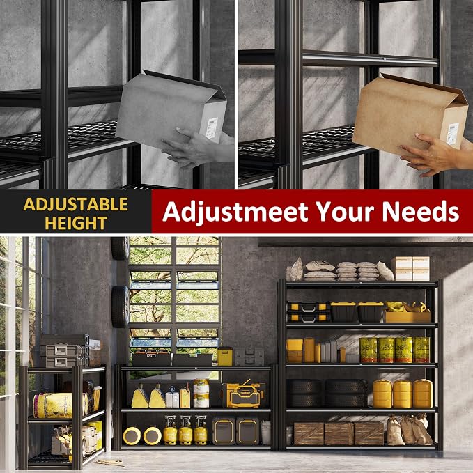 48" W x 72" H x 24" D Garage Shelving Heavy Duty, 5 Tier Adjustable Metal - Image 5