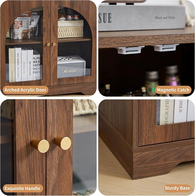27" Floor Storage Cabinet, Mid-Century Wood Sideboard Buffet Cabinet - Image 4