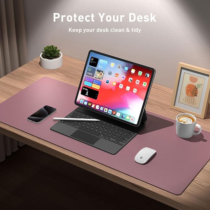 Aothia Leather Desk Pad Protector, Mouse Pad, Office Desk Mat, 31.5" x 15.7" - Image 3