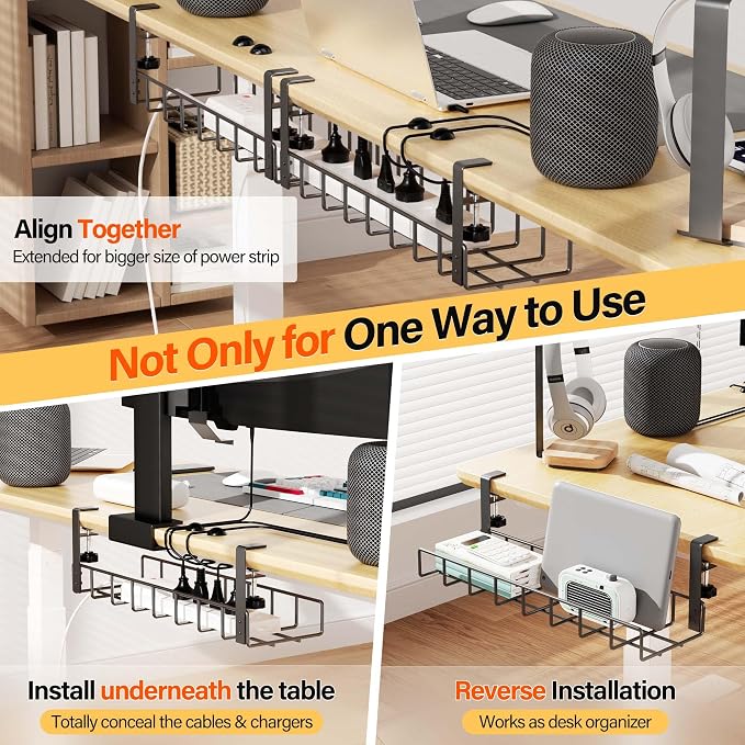 2 Pack Cable Management Under Desk Tray, 31.4" No Drill Under Desk Wire - Image 4