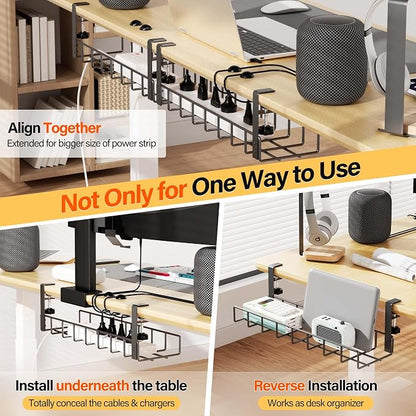 2 Pack Cable Management Under Desk Tray, 31.4" No Drill Under Desk Wire - Image 4