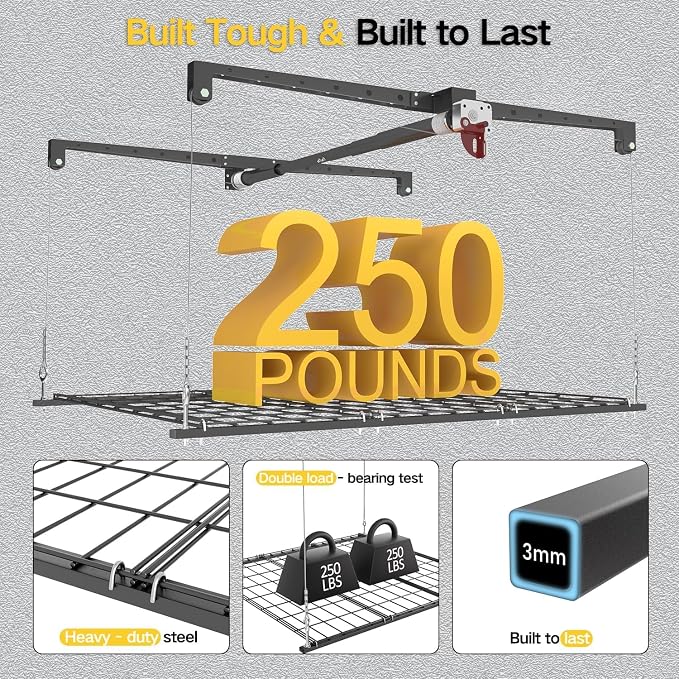 Overhead Garage Storage Rack for 8-10ft Ceiling, Heavy-duty 4x4 FT Garage - Image 7