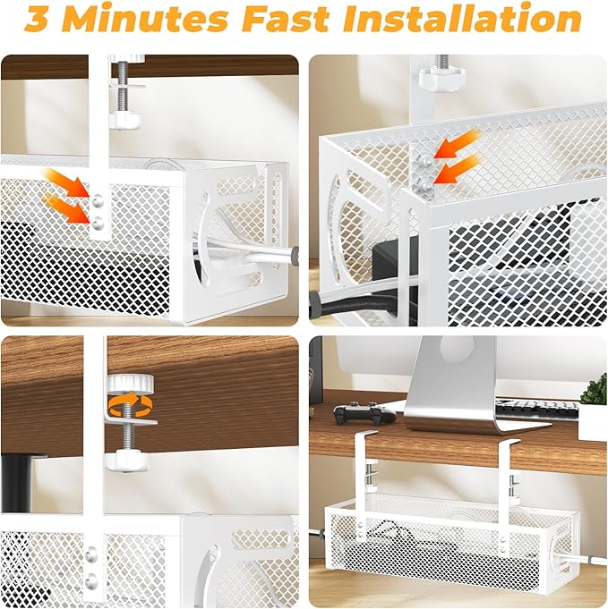 Under Desk Cable Management Tray, 15.7'' No Drill Steel Desk Cable Organizers - Image 6