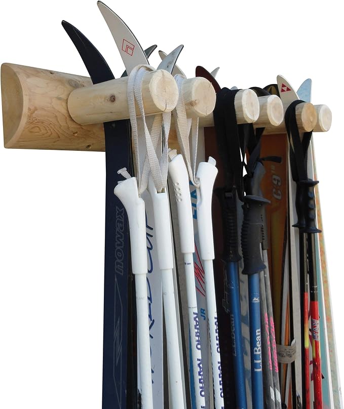 6-Place Log Ski Rack Wall Mount, Indoor Ski Storage Rack - Image 9
