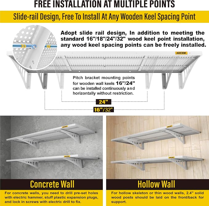 2-Pack 1.64x4ft Adjustable Garage Wall Shelving 560lbs Load Capacity Heavy Duty - Image 6