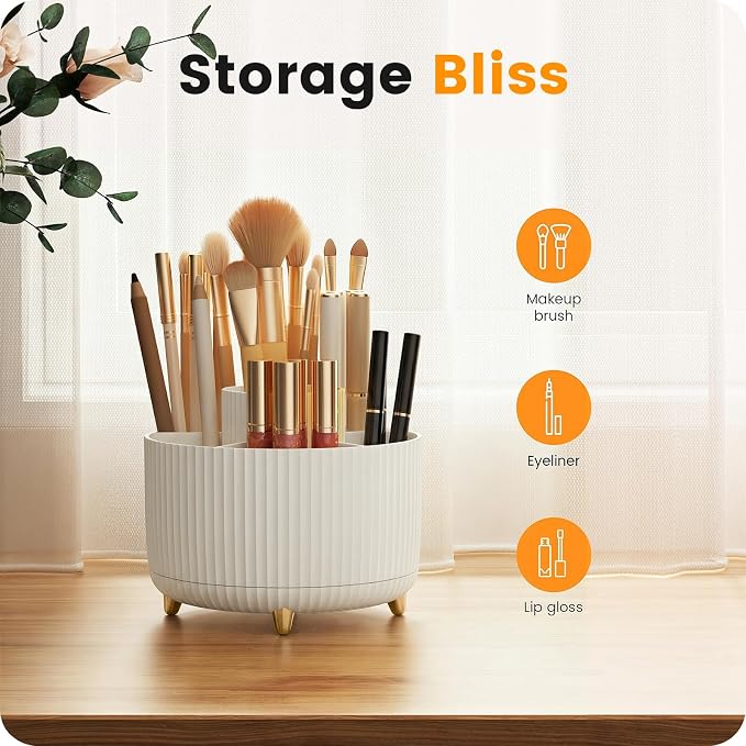 A-LuGei 【Elegant White】 5.9" Makeup Brush Holder Organizer, 【360° Rotating】 6 - Image 7