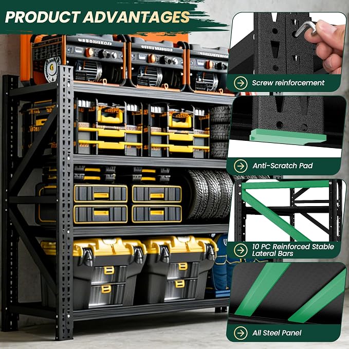 Heavy Duty Garage Storage Shelves, 6000LBS Capacity, 4-Tier Adjustable - Image 6