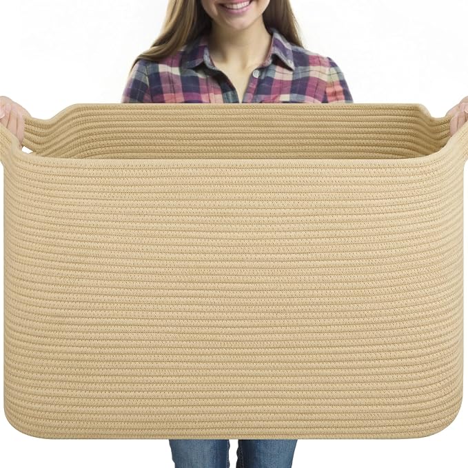 95L Extra Large Blanket Basket, Rectangle Nursery Blanket Storage by OIASKET