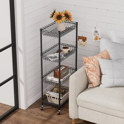 4 Tier Shelf Wire Shelving Unit Adjustable Storage Shelves Big Basket Rack - Image 8