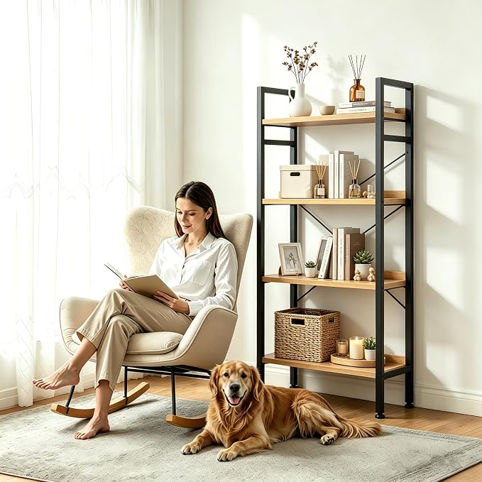HealSmart 4 Tier Bookshelf, Free Standing Book Shelf Home Office Bookcase Shelf - Image 2
