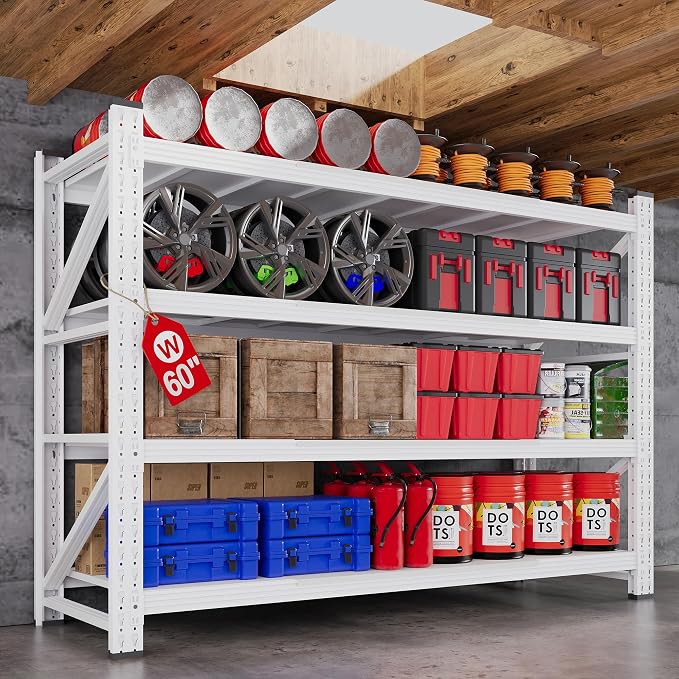 60" W Metal Shelving Heavy Duty, 4 Tier Tall Steel Industrial Shelving by AFAIF