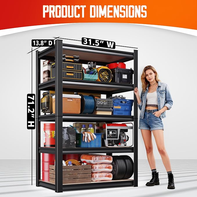 Set of 7-71"H Garage Shelving, 5 Tier Garage Storage Shelves, Adjustable Heavy - Image 3