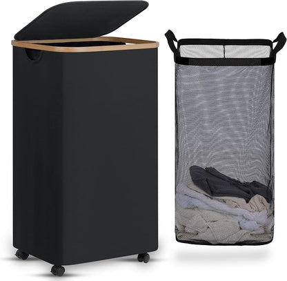 efluky Laundry Basket with Wheels, Tall Rolling Laundry Hamper with Lid and by efluky