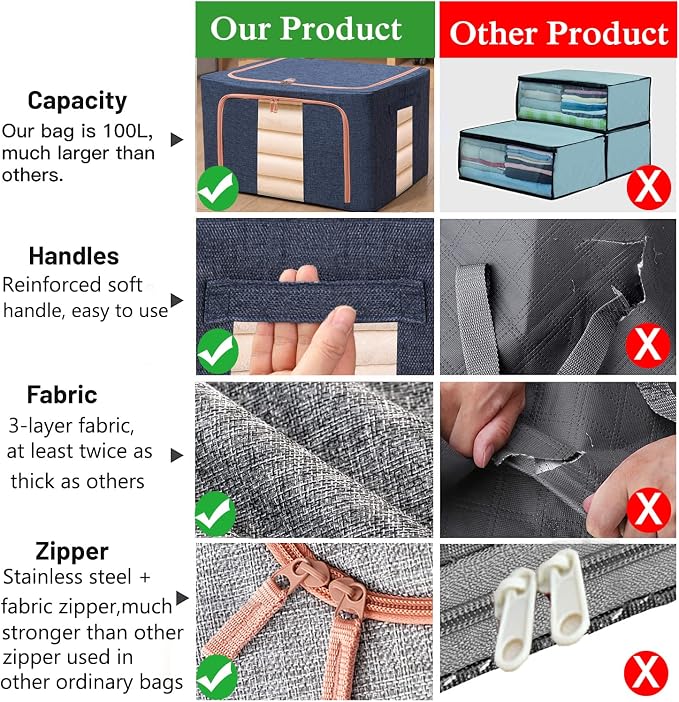 100L Large Storage Bags, Stackable Clothes Storage Bins - Image 4