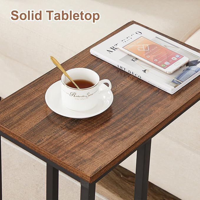 VECELO C Shaped End Side Table for Sofa Couch and Bed Snack TV Tray for Living - Image 5