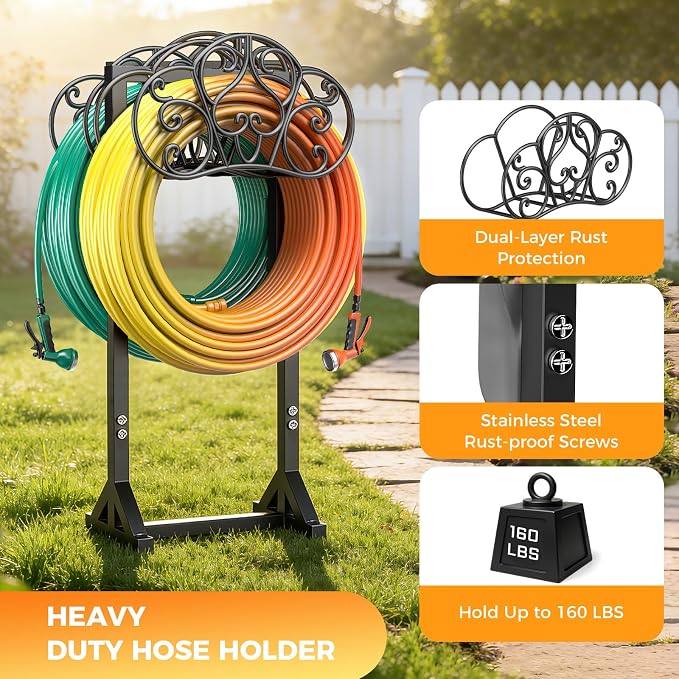 Garden Hose Holder Holds 2 * 160Ft Hoses, Heavy-Duty Freestanding Water Hose - Image 2