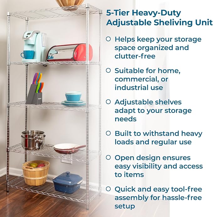 Honey-Can-Do 5-Tier Heavy Duty Adjustable Shelving Unit, 200-lb Per Shelf NSF - Image 7