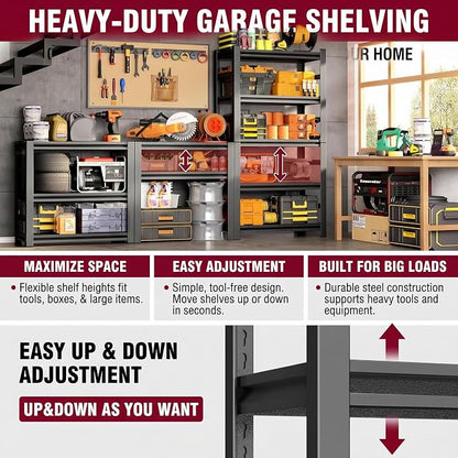 Garage Shelving, 1800 LBS Heavy Duty Metal Storage Shelves, 3-Tier Adjustable - Image 9