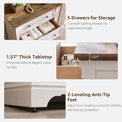 T4TREAM Farmhouse 5 Drawer Dresser - Image 5