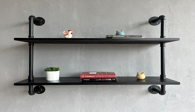 HDDFER Floating Bookshelf Shelves Industrial Pipe Shelving Pipe Shelf Rustic - Image 5