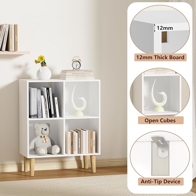 4 Cube Bookcase, Wooden Book Shelf Cube Storage Organizer - Image 4