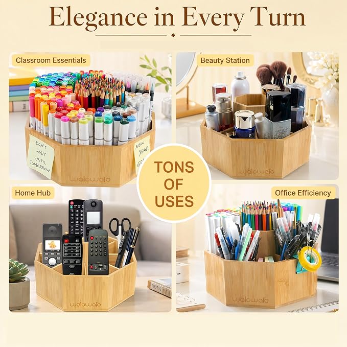 walowalo Bamboo Rotating Art Supply Organizer Caddy Holds 800+ Pencils Spinning - Image 9