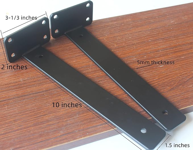 12 Pack - 10 inch Black Hidden L Shelf Bracket Iron Floating Shelf Brackets - Image 2