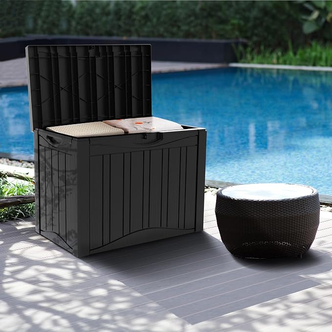 45 Gallon Deck Box, Resin Outdoor Indoor Waterproof Storage Box, Lockable - Image 8