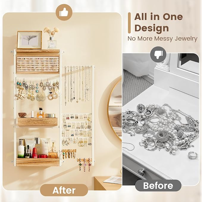 Pinzoveco Hanging Jewelry Organizer Wall Mounted, Large Hanging Jewelry - Image 4