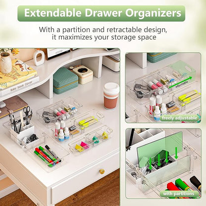 BLULEE 4-in-1 Expandable Drawer Organizer Set, Adjustable Clear Bins | - Image 2