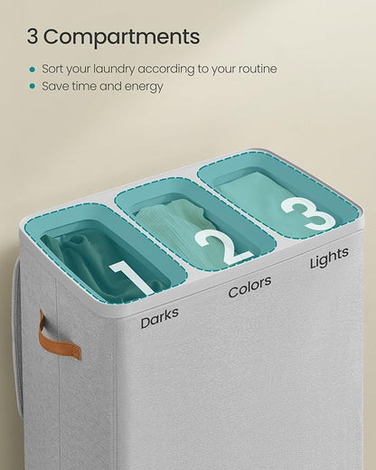 SONGMICS Laundry Basket, 50.2 Gal. Laundry Hamper, 3 Compartments, Easy Assembly - Image 3