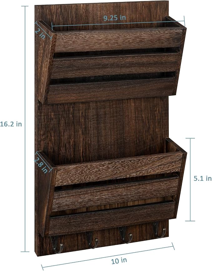 BTY Mail Holder for Wall, Wooden Mail Sorter - Image 2