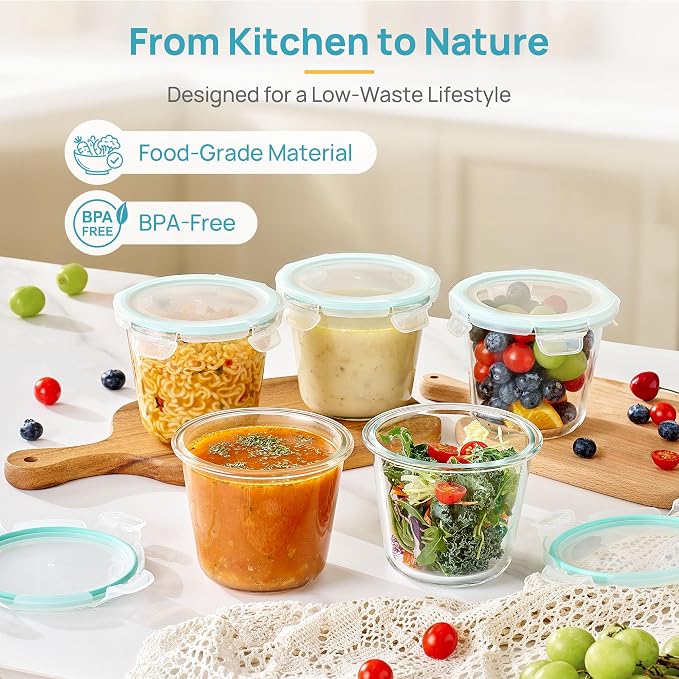 Vtopmart 5 Pack 3 Cup Glass Soup Container, Meal Prep Freezer Containers Set - Image 4