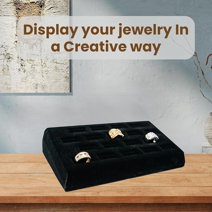 Novel Box 18-Slot Black Velvet Rings/Earrings/Cufflinks Holder Tray - Image 4
