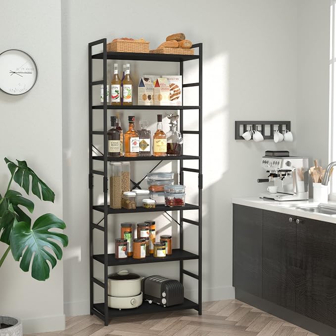 NUMENN 6 Tier Bookshelf, Tall Freestanding Open Storage Bookcase, Support Bars - Image 2