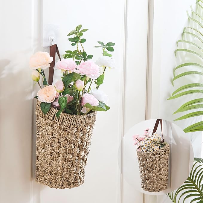 Woven Front Door Basket Seagrass Wall Hanging Basket Decorative Boho Mounted - Image 4