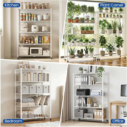 ALANNG 40" W Foldable 5-Tier Storage Shelves on Wheels Adjustable | Removable - Image 8